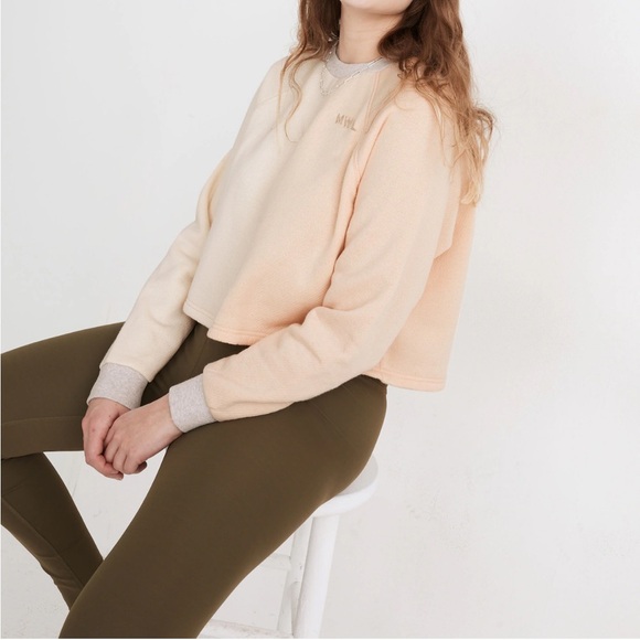 Madewell MWL Airyterry Colorblock Crop Sweatshirt Peach Cream Size Medium - Picture 1 of 9